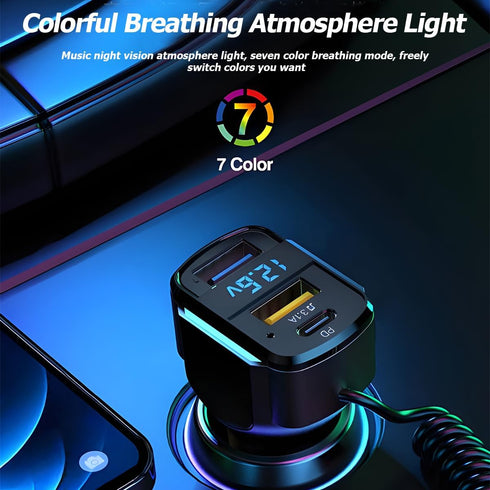 USB C Car Charger, 3-Port Fast Charger PD3.0 & QC3.0 with LED Digital Display, Cigarette Lighter Adapter for Most Cell