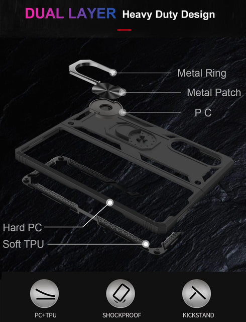 IKAZZ Galaxy Z Fold 3 Case, Military Grade Shockproof Heavy Duty Phone Cover with Magnetic Kickstand (Black)
