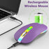HZD LED Wireless Mouse - Slim Silent Rechargeable Optical Mouse with Type C Adapter, 3 Adjustable DPI Levels (Purple)