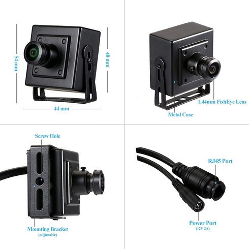 REVOTECH Mini Fisheye Security IP Camera, HD 3MP Indoor Camera with 1.44mm Lens, 180 Degree Wide Angle P2P Remote View