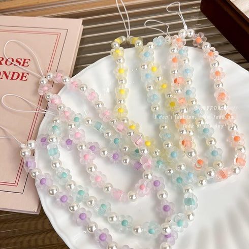 Meefisher 2 PCS Blue Bear Flower Beaded Mobile Phone Charms Lanyard Aesthetic Sweet Cute Phone Wrist Strap Anti-Lost