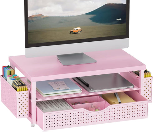 gianotter Wood Monitor Stand Riser, Desk Organizer with Drawer and 2 Pen