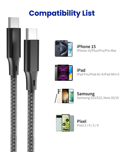 Extra Long iPhone 15 Charger Cable 16Ft, USB C to C Cable Fast Charging Nylon Braided for iPhone 15/15 Plus/15 Pro/15