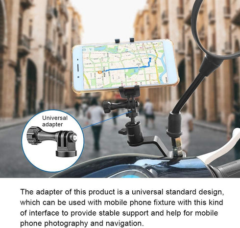 Motorcycle Rearview Mirror Mount for GoPro, Aluminum Bracket Holder (360 Degree Rotation & 10mm Hole) Compatible with