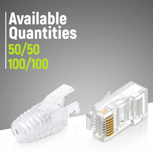 GTZ RJ45 Cat6 Pass Through Connectors - Pack of 100 with Strain Relief Boots for UTP Network Cable