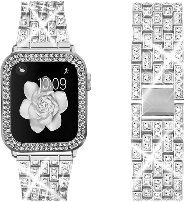 Compatible Apple Watch Ultra Band 49mm 46mm 45mm with 2 Pack Bling Crystal Diamonds Case Cover