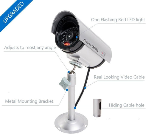 WALI Bullet Dummy Fake Security Camera, Realistic Red LED Light for Outdoor Indoor, Fake CCTV with Security Alert