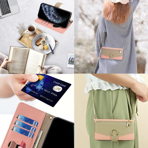 Asuwish iPhone 11 Pro Wallet Case: Pink Flip Cover with Screen Protector, Card Holder, Crossbody Strap & Stand.