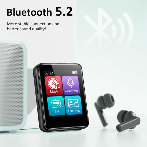VANSING 1.8 inch MP3 32GB MP3 512GB, Player with Bluetooth, Digital Music Player for Kids, Portable Mini Bluetooth