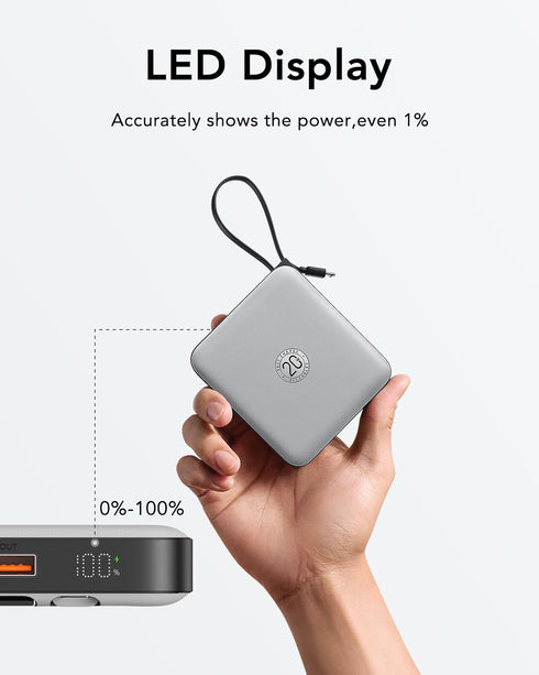 VRURC 10000mAh 22.5W Pack, 17 16 15 Portable Charger with Built-in Cable, Fast Charging USB C Battery Cell Phone Power