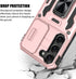 Shockproof Phone Case for Samsung Galaxy S23 with Sliding Camera Cover & Rotatable Ring Holder Kickstand + Tempered