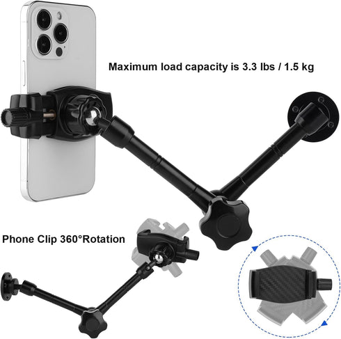 Truck Phone Stand with 10" Length Arm for 3.5~7.5" Smartphones, Multi-Angle Adjustable Aluminum Alloy Mount