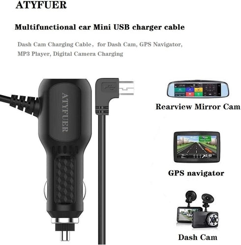 Dash Cam Charger Cable, 11.5FT Mini USB for 12V-24V Cars & Trucks, 3-in-1 Charging for Dash Cam, GPS Navigator, Mobile