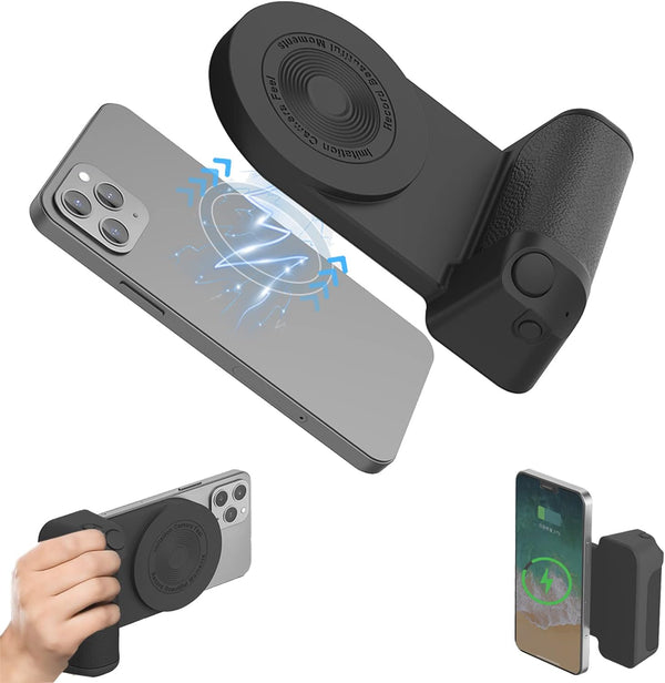 Magnetic Smartphone CapGrip Camera 3,300mAh Wireless Charging Hand Grip, Bluetooth Control for iPhone Android Video