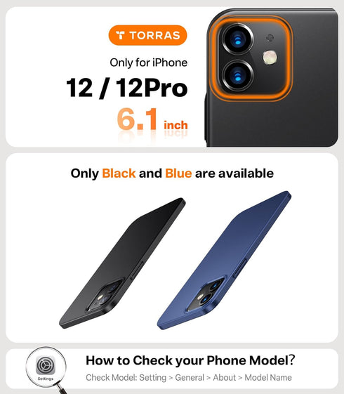 TORRAS Slim Fit for iPhone 12/12 Pro Case 6.1 inch, Ultra Thin Lightweight Matte Anti-Scratch Hard PC Cover (Royal Blue)