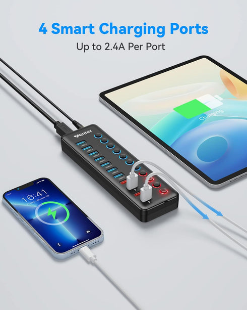 Wenter 11-Port Powered USB 3.0 Hub, Splitter with 7 Data Transfer Ports + 4 Smart Charging Ports