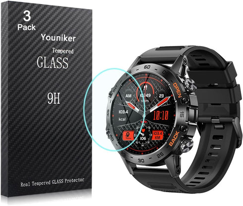 3 Pack Tempered Glass Screen Protector for SUNKTA K52 Smartwatch, Compatible with FOXBOX K-52 Anti-Scratch Foils