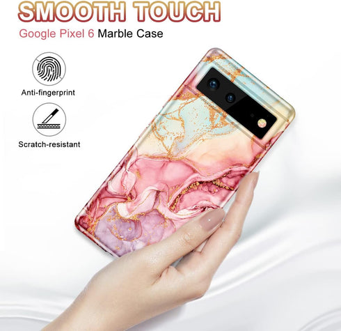 Btscase Gold Glitter Bling Marble Pattern Case for Google Pixel 6, Slim Fit Shockproof Cover for Women