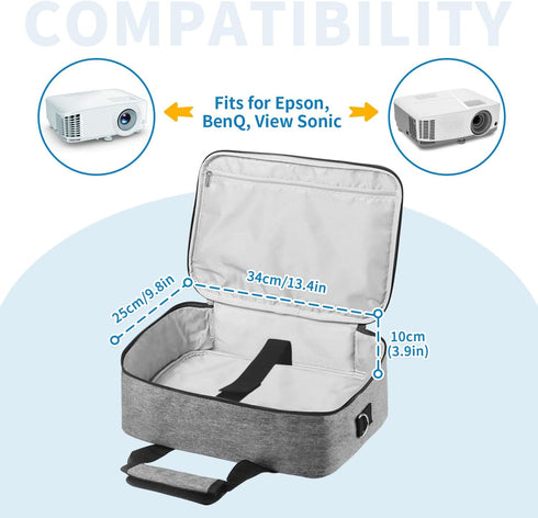 13.4 9.8 3.9in Projector Carrying Case, * * Projector Bag Large Bag with Accessories Pockets Adjustable Shoulder Straps