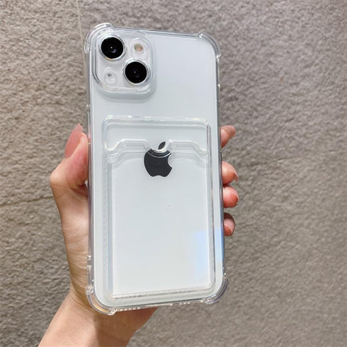 Tuokiou iPhone 15 Plus Case, Clear Protective Card Slot Case, Slim Fit Drop Resistant Soft TPU Wallet Case