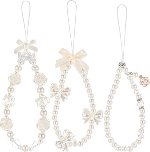 Ecally 3 Pcs Phone Charms Strap Camera Charm Strap Pearl Beaded Butterfly