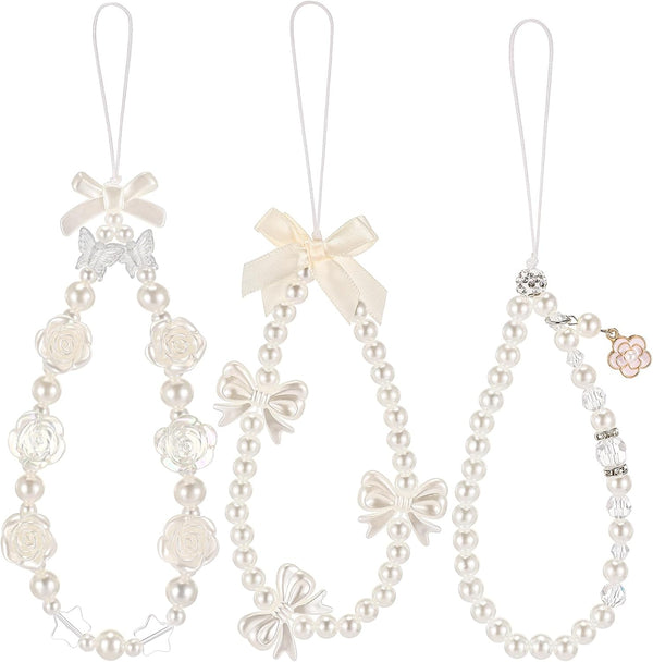 Ecally 3 Pcs Phone Charms Strap Camera Charm Strap Pearl Beaded Butterfly