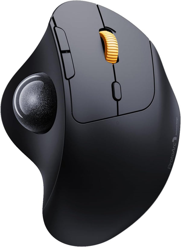 ProtoArc EM04 Wireless Trackball Mouse, Ergonomic Bluetooth Rollerball Rechargeable Mouse for PC, iPad, Mac, Windows -