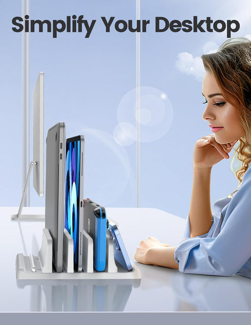 Vaydeer 3-Slot Vertical Laptop Stand - Premium ABS Plastics, 5 in 1 Adjustable Desk Organizer for MacBook/Chromebook