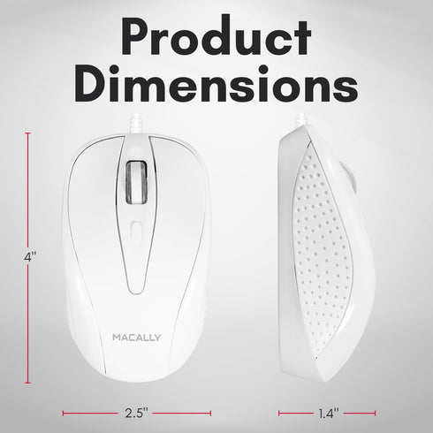 Macally USB Wired Mouse - 3 Button, Scroll Wheel, 5 Foot Long Cord, Compatible with Apple and Windows