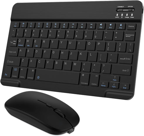 Ultra-Slim Small Bluetooth Keyboard and Mouse Combo, Portable Rechargeable Wireless Keyboard for Android Tablet, Black