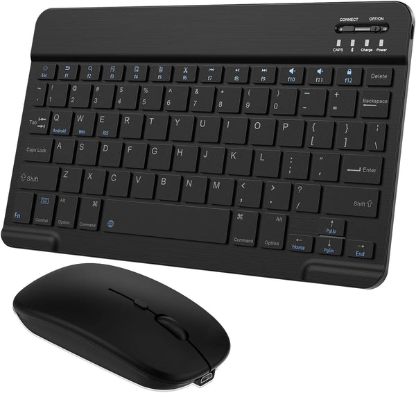 Ultra-Slim Small Bluetooth Keyboard and Mouse Combo, Portable Rechargeable Wireless Keyboard for Android Tablet, Black