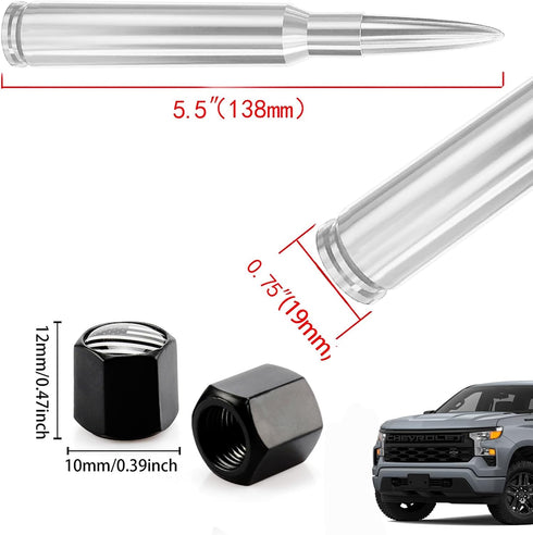 HVSTTPK 1500 2500 3500 F150 F250 F350 Truck Car Bullet Antenna with Valve Stem Caps Mast for GM Chevy Silverado HD Ford