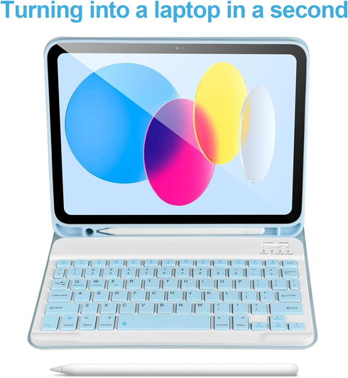 Keyboard Case for iPad 10th Gen 2022 10.9’’, Detachable Bluetooth Keyboard Case with Pencil Holder for iPad 10th
