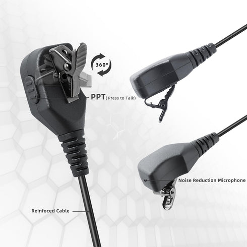 2-wire K-plug Earpiece Walkie Talkie Headset with Mic Transparent Acoustic Tube Compatible with KENWOOD Baofeng and Retevis Two-Way Radios for Police Bodyguard Security Personnel