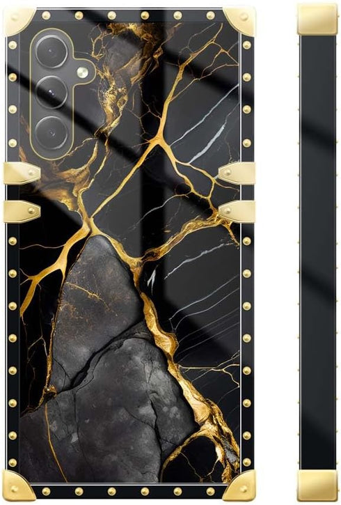 DAIZAG Black Gold Natural Marble Pattern Case for Samsung Galaxy A15, Soft Shockproof Cover for Girls Women