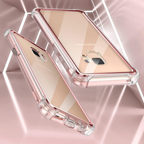 Dexnor Compatible Samsung Galaxy S9 Case with Screen Protector, Rugged 360 Full Body Shockproof Cover - Metallic Pink