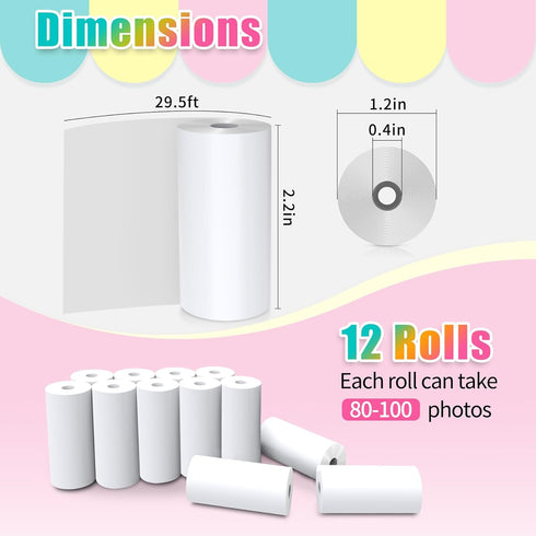 12 Rolls Instant Print Camera for Kids Refill Print Paper - Hikkon Thermal Print Paper Rolls Photo Print HD Printing for Most Kids Instant Camera (White) by Hikkon