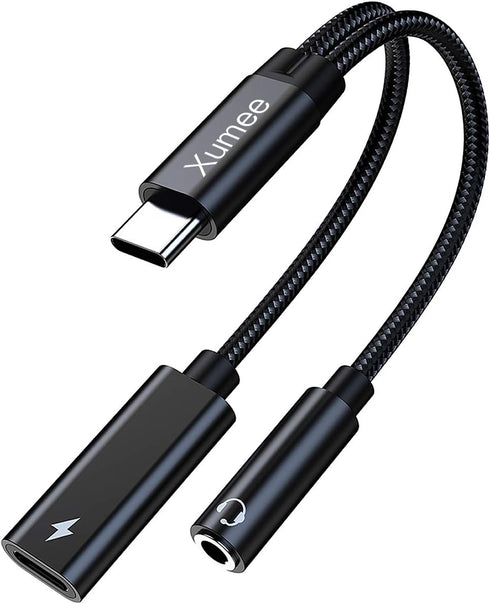 Xumee USB Type C to 3.5mm Headphone and Charger Adapter, 2-in-1 USB C to Aux Audio Jack Hi-Res DAC and Fast Charging