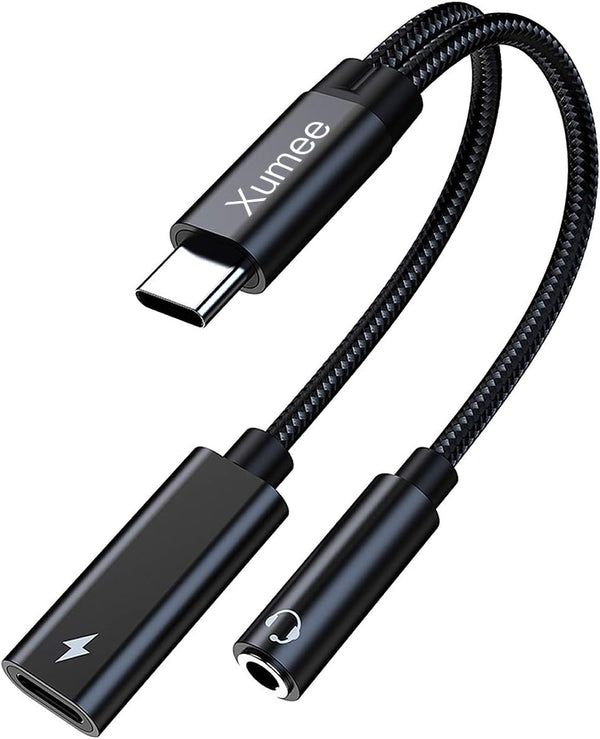 Xumee USB Type C to 3.5mm Headphone and Charger Adapter, 2-in-1 USB C to Aux Audio Jack Hi-Res DAC and Fast Charging