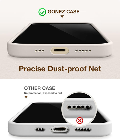 GONEZ iPhone 14 Pro Case - Shockproof Liquid Silicone Cover, 2 Screen Protectors & 2 Camera Lens Protectors, 6.1", Stone