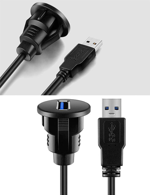 Small USB 3.0 Male to Female AUX Flush Panel Mount Extension Cable for Car, Truck, Boat, Motorcycle (3ft)