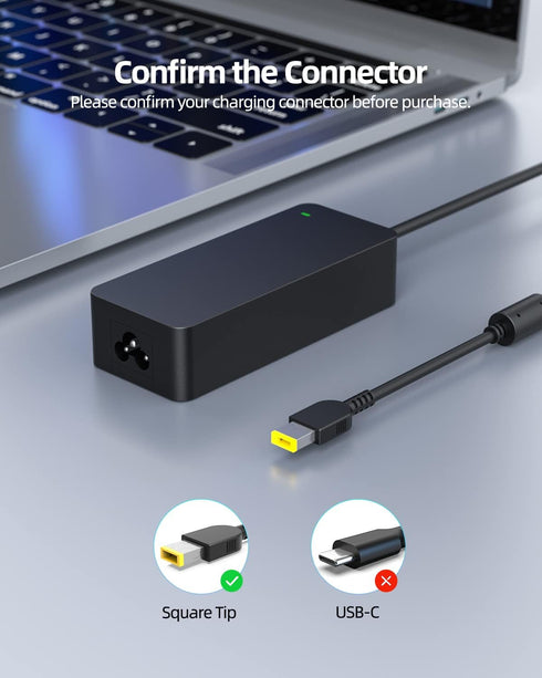 Square Tip 90W AC Charger Fit for Lenovo ThinkPad X1 Carbon 4th 3rd 2nd Gen Laptop Power Supply Adapter Cord by Nicpower