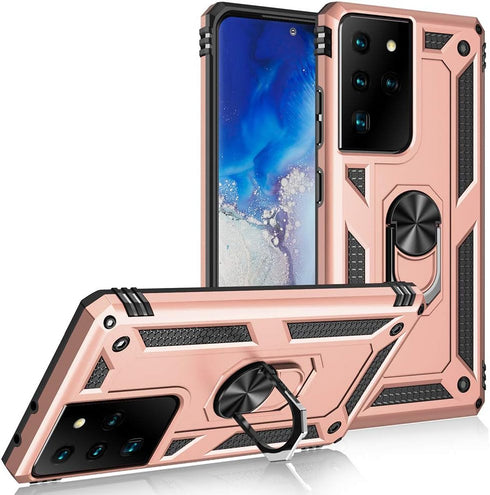 Military Grade Drop Impact Case for Samsung Galaxy S21 Ultra, Metal Rotating Ring Kickstand Holder, Heavy Duty