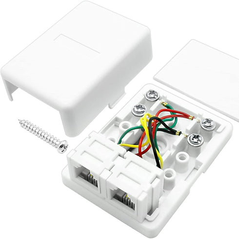NECABLES Phone Jack Surface Mount Dual Port Telephone Jack Box with 4 Screw Terminals to 2 RJ11
