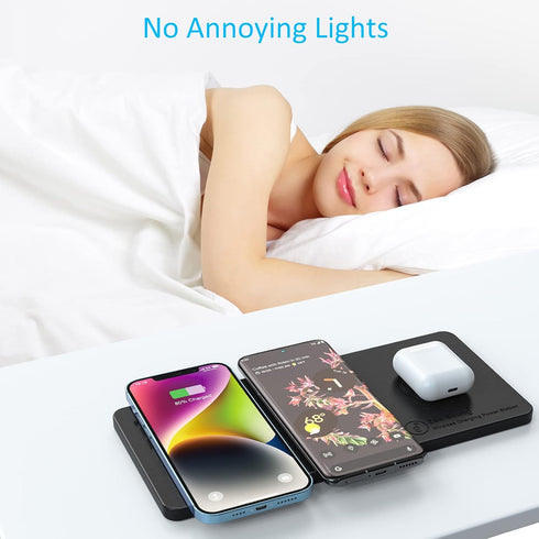 ZealSound Wireless Charging Pad, Ultra-Slim Triple Charger Station for 3 Devices & New Airpods, Black PU Leather