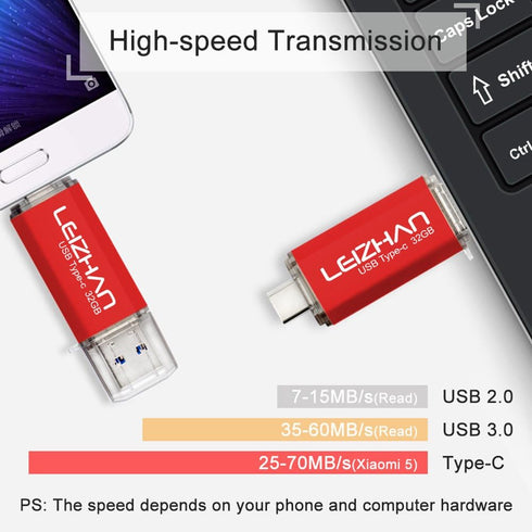 LEIZHAN USB 3.0 Flash Drive, Type-C Memory Stick, 32GB for Samsung Galaxy S9, S8, LG G6, Google Pixel XL