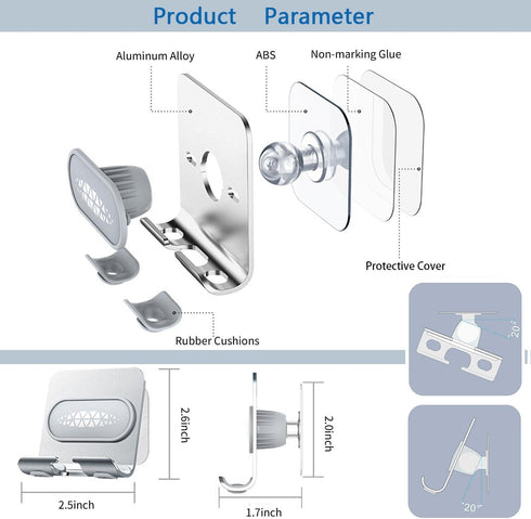 Shower Phone Holder with 2PCS Adhesive Stickers, Wall Mount Stand for Bathroom and Kitchen (Silver-Gray)