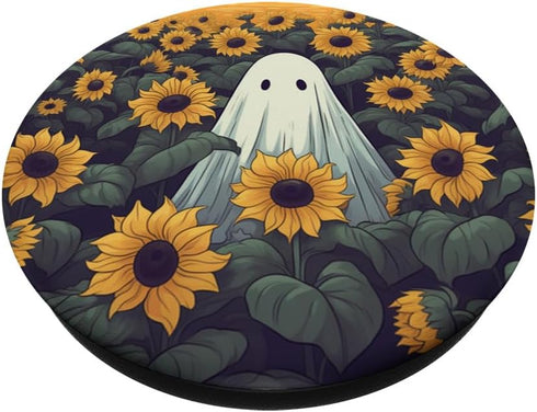 Retro Ghost Sunflower Floral Design | Halloween Women Graphic PopSockets Standard PopGrip