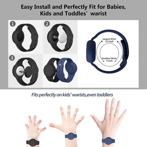 Waterproof Airtag Bracelet for Kids, 2 Pack Hidden Wristband, Anti-Lost Silicone Holder Case for Toddler - Blue+Pink