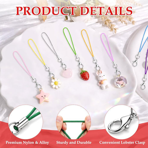 100 Phone Charms Strap, Pcs Cell Phone Lanyard String, Keychain String Bulk Phone Charm Lanyard Charm Strap for Hanging